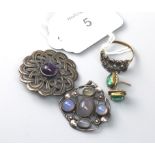 An Art Nouveau five stone chalcedony pendant, in Sibyl Dunlop case and antique half hoop row ring, a