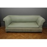 An Edwardian three seat drop arm 'Chesterfield' type sofa, with celadon green upholstery, 200cm