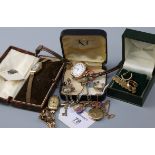 A lady's Art Deco 9ct gold wristwatch in fitted case, rolled gold mesh strap, two further 9ct gold