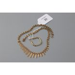A 9ct gold fringe necklace, of textured rectangular links, together with a hoop earring Necklace