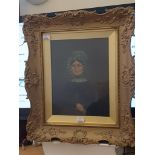 A 19th century English primitive portrait of a Mrs Bell in Victorian clothing and mob cap oil on