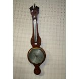 An early 19th century mahogany and coquillage inlaid two function barometer/thermometer, by J Sawyer