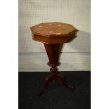 A Victorian figured walnut trumpet work table, 44cm wide