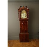 W H Sykes, Heckmondwicke, an early 19th century mahogany longcase clock, the painted arched dial