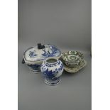 A Chinese 18th century blue and white export ware square tureen and cover, together with a 19th