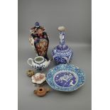 A collection of ceramics, including 18th century Worcester, Iznik, Fritwawre 18th century Lille