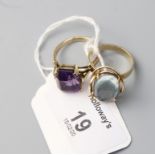 A single stone amethyst dress ring, the rectangular amethyst in simple claw mount, ring size P 1/