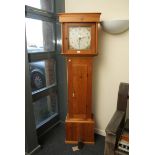 A 30 hour Drury of Banbury longcase clock, with painted coquillage dial, now in a well made pine