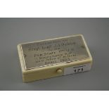 An Edwardian Asprey of London rectangular ivory presentation box, bearing a silver presentation