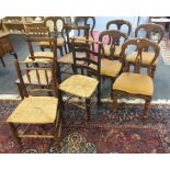 A set of six Victorian mahogany crown back single chairs together with five stick back chairs