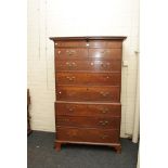 A George III oak and mahogany chest on chest with bracket feet, 116cm wide