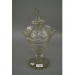 A 19th century Irish cut glass honey jar and spire cover, 37cm high