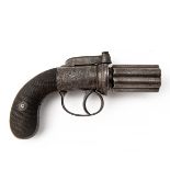 A 180-BORE PERCUSSION POCKET SIX-SHOT PEPPERBOX REVOLVER, UNSIGNED, no visible serial number,