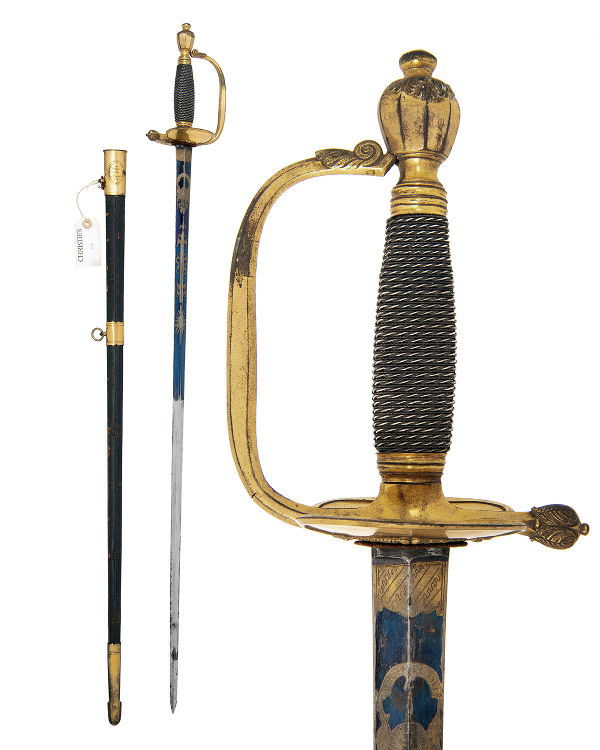 TATHAM, LONDON A FINE BRITISH INFANTRY 1786 PATTERN OFFICER'S SWORD WITH BLUE AND GILT BLADE,