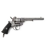 A CASED 9mm PINFIRE SIX-SHOT REVOLVER, UNSIGNED, MODEL 'LEFAUCHEUX TYPE', no visible serial