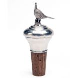 A SILVER-TOPPED CORK BOTTLE STOPPER, Birmingham 925 silver hallmarks, makers stamp 'L.R.W.', the top