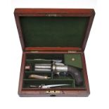 BLAKE, LONDON A CASED 80-BORE PERCUSSION PEPPERBOX REVOLVER WITH WHITE-METAL FRAME, no visible