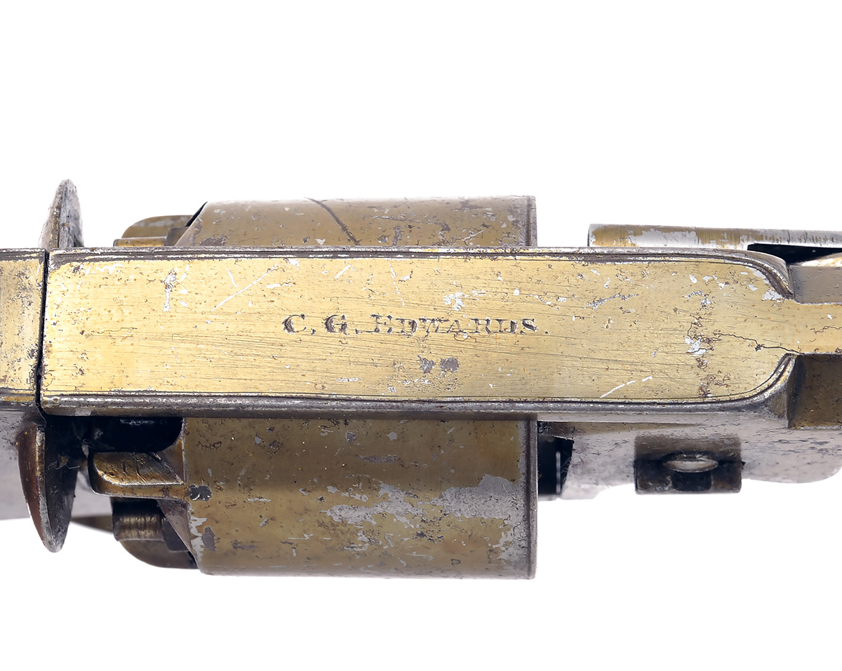 A 54-BORE PERCUSSION DOUBLE-ACTION REVOLVER SIGNED C.G. EDWARDS, MODEL 'WEBLEY'S WEDGE-FRAME', - Image 3 of 3