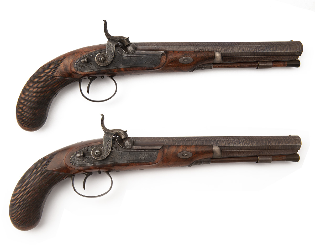 FORREST, OXFORD A CASED PAIR OF 32-BORE PERCUSSION PISTOLS, no visible serial number, circa 1828, - Image 2 of 4