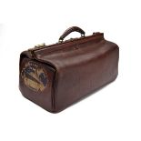 HARRODS LTD. MAKERS, LONDON A VINTAGE LEATHER GLADSTONE BAG, a traditional square mouth brown