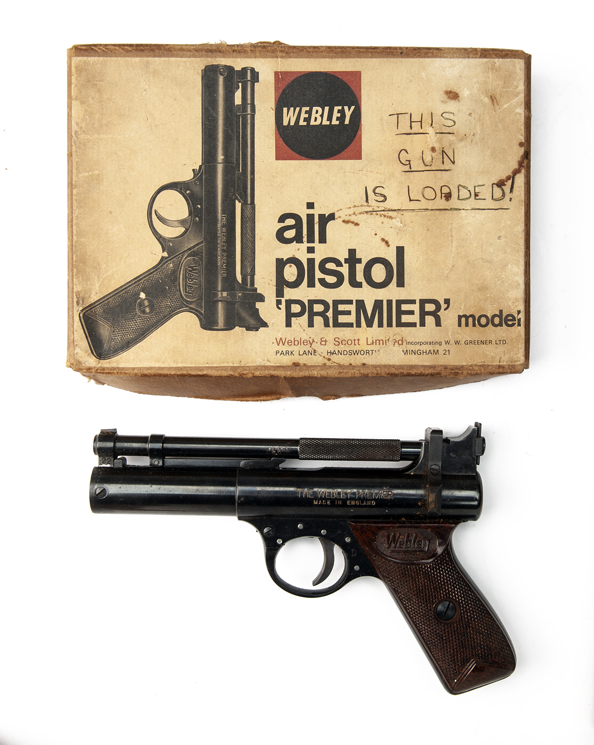 WEBLEY & SCOTT, BIRMINGHAM TWO BOXED BARREL-COCKING AIR-PISTOLS, batch no's. 905 & 1148, the first a - Image 5 of 7