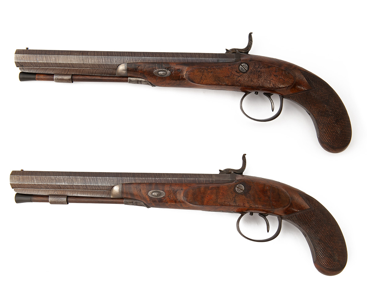 FORREST, OXFORD A CASED PAIR OF 32-BORE PERCUSSION PISTOLS, no visible serial number, circa 1828, - Image 3 of 4
