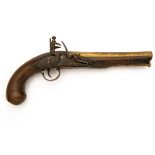 A SCARCE 25-BORE FLINTLOCK BRASS-BARRELLED HOLSTER-PISTOL, UNSIGNED, registration no. A-N4626, for