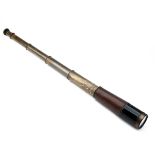 J.F. STEWARD (LONDON) A BRASS AND LEATHER FOUR-DRAW STALKING TELESCOPE, with pancratic adjustment