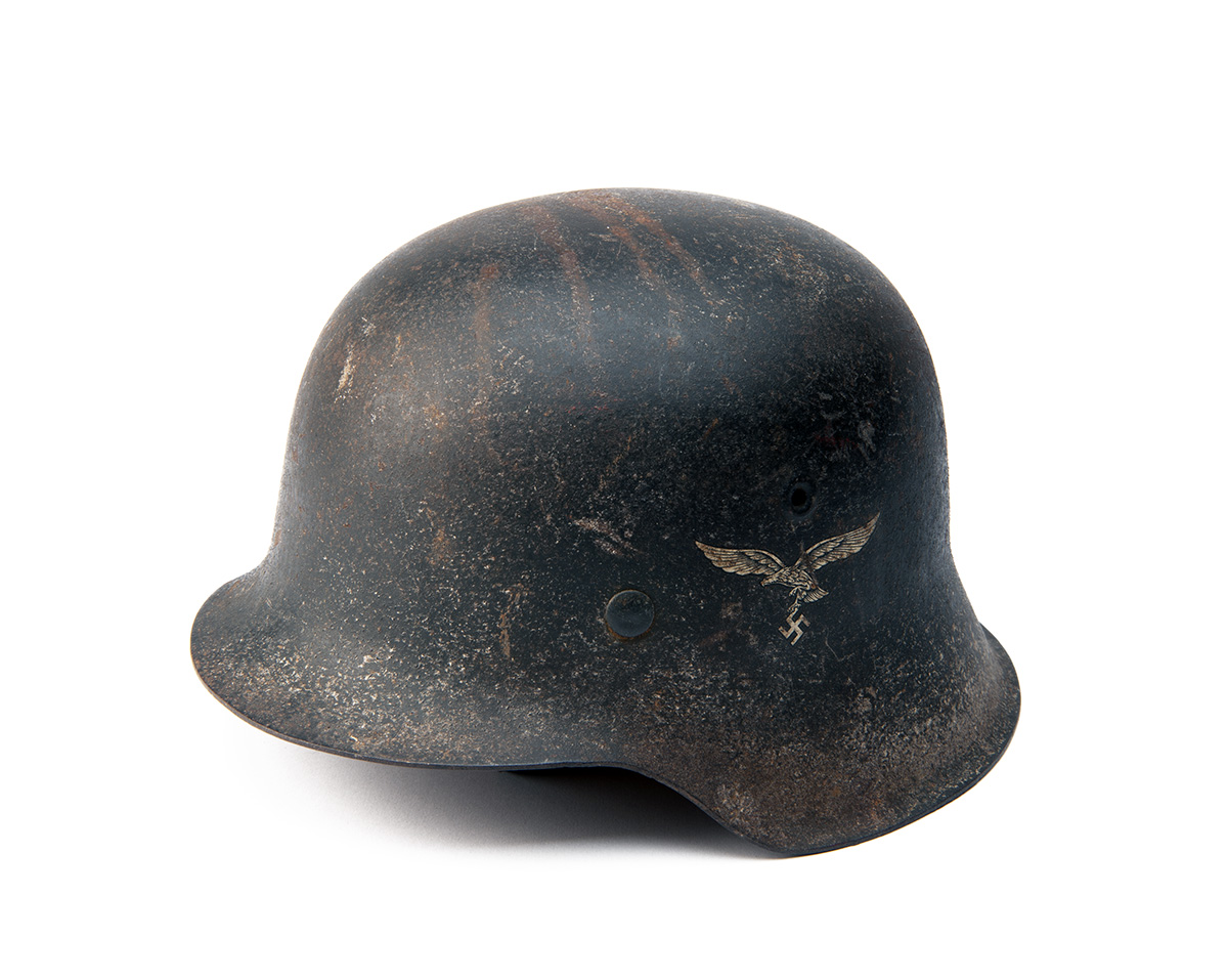 THREE ASSORTED GERMAN WORLD WAR TWO STEEL HELMETS, including an example for the Luftschutz (fine - Image 5 of 8