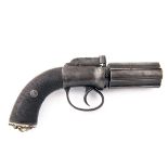 A SCARCE 100-BORE PERCUSSION FOUR-SHOT PEPPERBOX REVOLVER, UNSIGNED, serial no. 388, English circa