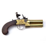 CHANCE & SONS, LONDON A 40-BORE FLINTLOCK TAP-ACTION ALL-BRASS OVER-UNDER TRAVELLING-PISTOL, no