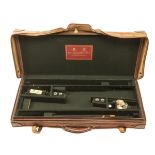 HOLLAND & HOLLAND A LIGHTWEIGHT LEATHER DOUBLE GUNCASE, fitted for 28in. barrels, green baize