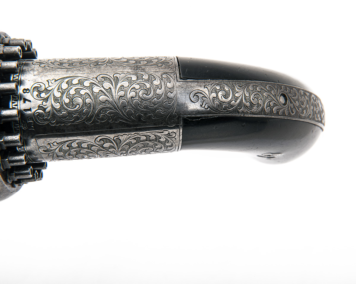 A RARE 140-BORE PERCUSSION EIGHTEEN-BARRELLED PEPPERBOX REVOLVER SIGNED 'L.F.', MODEL 'MARIETTE'S - Image 5 of 7