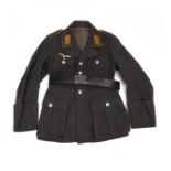 A WORLD WAR TWO LUFTWAFFE TUNIC FOR A 'STABSGEFREITER' TOGETHER WITH ITS LEATHER WAISTBELT AND