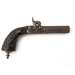 A 12-BORE PERCUSSION SIDE-HAMMER POCKET MANSTOPPER PISTOL, UNSIGNED, no visible serial number,