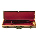 A BRASS-CORNERED LEATHER SINGLE GUNCASE, fitted for 29in. barrels (could adapt to 30in.), the
