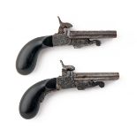 A COMPOSED PAIR OF 7mm PINFIRE DOUBLE-BARRELLED POCKET-PISTOLS SIGNED 'BOISSY', serial no's. 4 & 26,