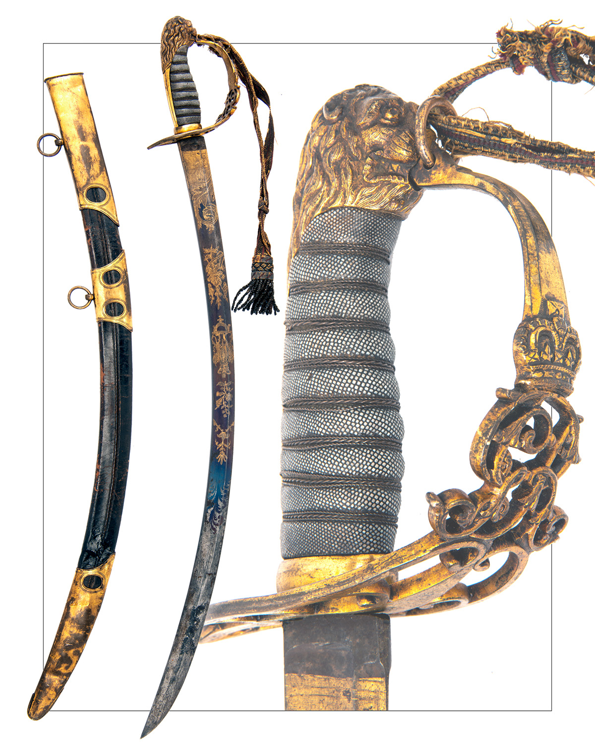 A BRITISH 1803 PATTERN INFANTRY or FLANK OFFICER'S SWORD WITH BLUE AND GILT BLADE, UNSIGNED, circa