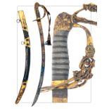 A BRITISH 1803 PATTERN INFANTRY or FLANK OFFICER'S SWORD WITH BLUE AND GILT BLADE, UNSIGNED, circa