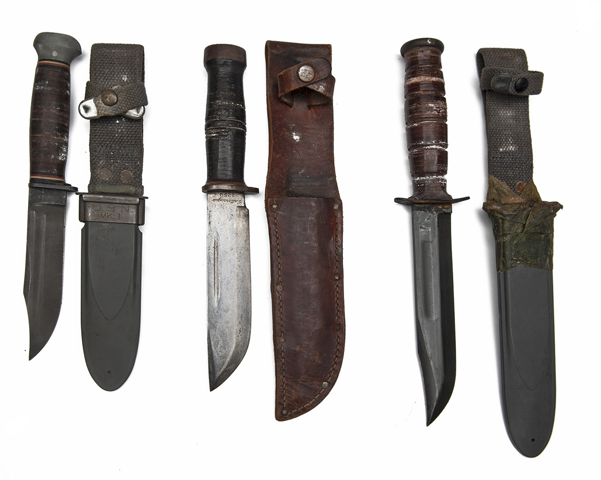CAMILLUS, USA & OTHERS A COLLECTION OF SIX AMERICAN WORLD WAR TWO AND VIETNAM ERA MILITARY SHEATH-