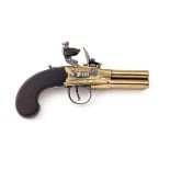 ANDERSON, LONDON A RARE 54-BORE FLINTLOCK ALL-BRASS FOUR-BARRELLED TAP-ACTION OVERCOAT PISTOL, no