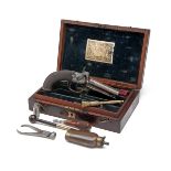 W. PARKER, LONDON A FINE CASED 50-BORE PERCUSSION DOUBLE-BARRELLED TRAVELLING-PISTOL, no visible