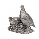 A FINE NEW AND UNUSED STERLING SILVER ELECTROFORM OF A BRACE OF PARTRIDGES, with CS 925 silver