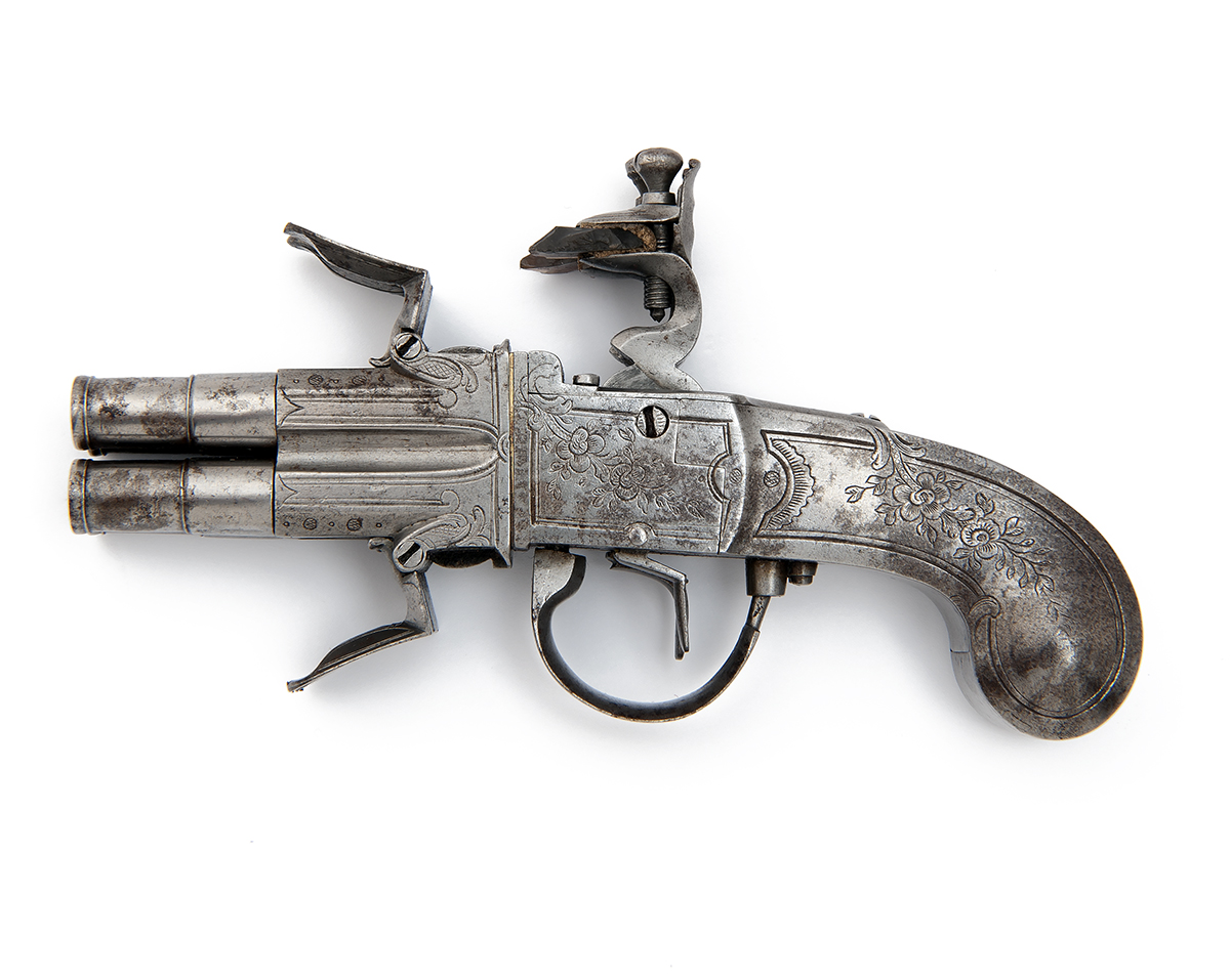 A RARE 140-BORE FLINTLOCK FOUR-BARRELLED ALL-STEEL TURN-OVER POCKET-PISTOL, UNSIGNED, MODEL 'SEGALAS - Image 2 of 4