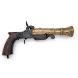 AN UNUSUAL 16-BORE PINFIRE SINGLE-SHOT BLUNDERBUSS HOUSE-PISTOL, UNSIGNED, no visible serial-number,