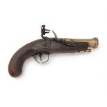 A 28-BORE FLINTLOCK BRASS-BARRELLED BLUNDERBUSS PISTOL SIGNED 'H. NOCK', no visible serial number,