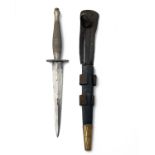 A SCARCE FAIRBAIRN-SYKES DAGGER WITH CHEQUERED NICKEL HANDLE, MODEL 'MKI/II TRANSITIONAL', with 6