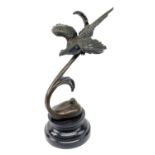 A LOET VANDERVEEN BRONZE SCULPTURE PHEASANT AND DOVE LOVE BIRD FIGURINE, mounted on a marble plinth,