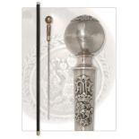 A RUSSIAN SILVER MOUNTED BALL-TOPPED SWORD-STICK, Russian (Moscow) hallmarks dated for 1884, with 18