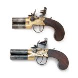 TWO FLINTLOCK BRASS-BODIED TAP-ACTION POCKET-PISTOLS, both circa 1795, the first of 32-bore and